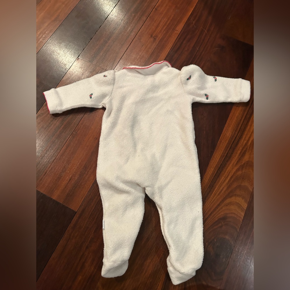 Little Me White Footie with Red Accents 6 Months Christmas Holidays Winter - Picture 2 of 3